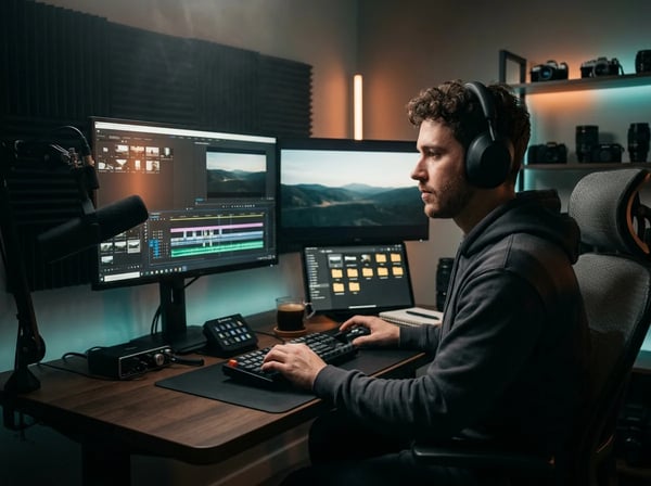 YouTube content creator editing video