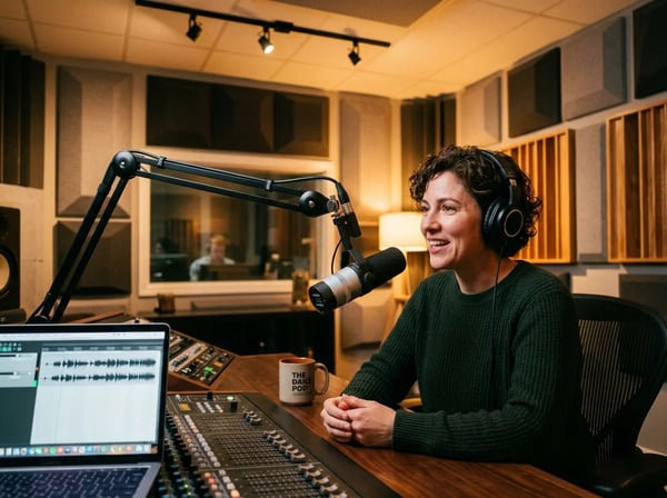 Podcast host in recording studio