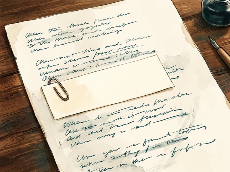 紙の歌詞のうち、一つの節が書き直したメモで覆われています