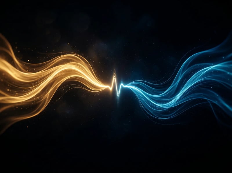 A sound wave splitting into a warm golden ribbon for the vocal and a cool blue ribbon for the instrumental